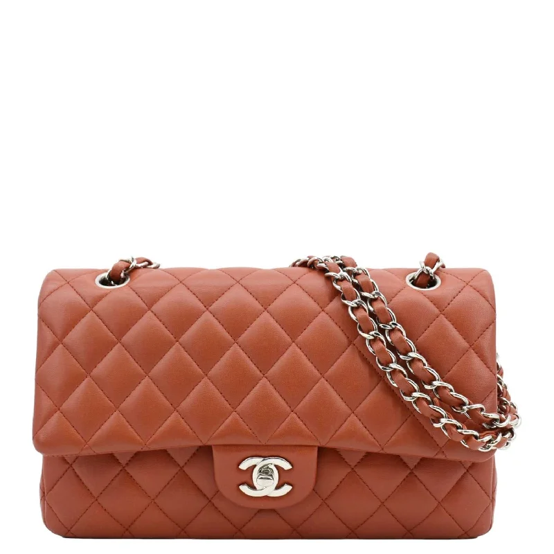 CHANEL Classic Medium Double Flap Quilted Leather Shoulder Bag Red