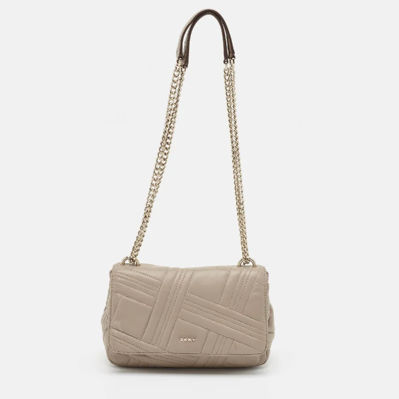 Shoulder bags with contrast stitching for detail -Dkny Beige Quilted Leather Allen Flap Shoulder Bag