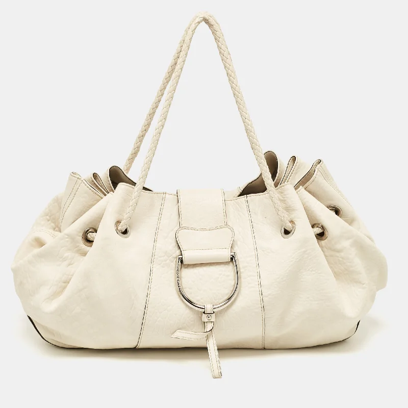 Shoulder bags with waterproof lining for protection -Dolce & Gabbana Off White Leather D Ring Flap Shoulder Bag