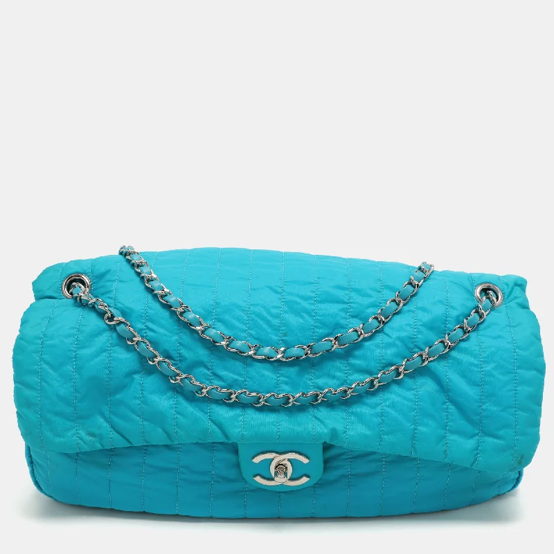 Shoulder bags with minimalist sleek silhouettes -Chanel Blue Quilted Nylon Large Flap Shoulder Bag