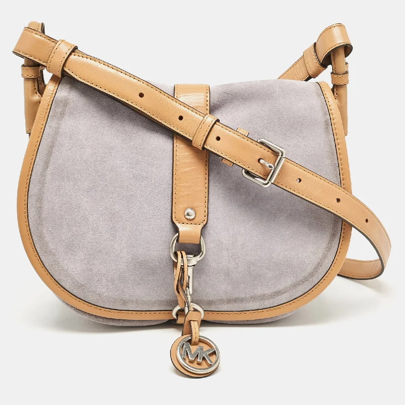 Shoulder bags with compact designs for portability -Michael Kors Brown/lilac Suede Saddle Shoulder Bag