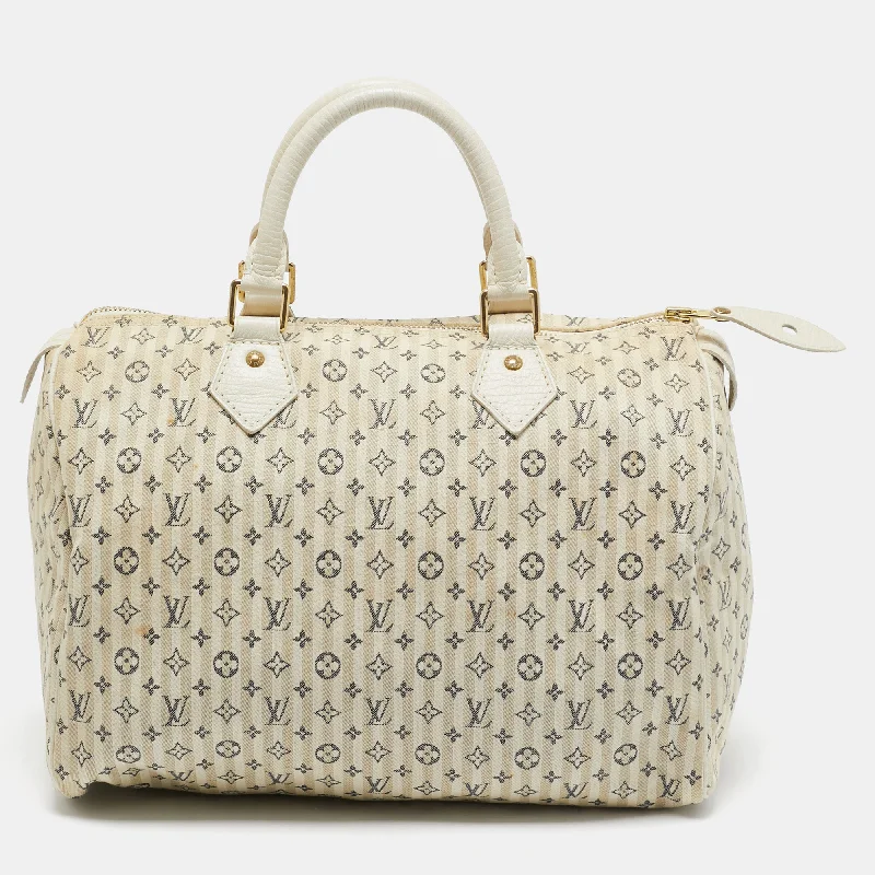 Shoulder bags with sleek silhouettes for fashion -Louis Vuitton Blue/white Monogram Mini Lin Croisette Speedy 30 Bag