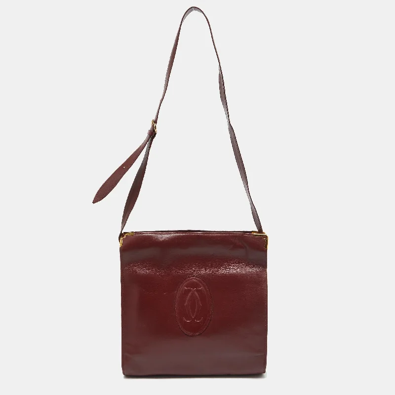 Shoulder bags with padded straps for ease -Cartier Burgundy Leather Les Must De Cartier Shoulder Bag