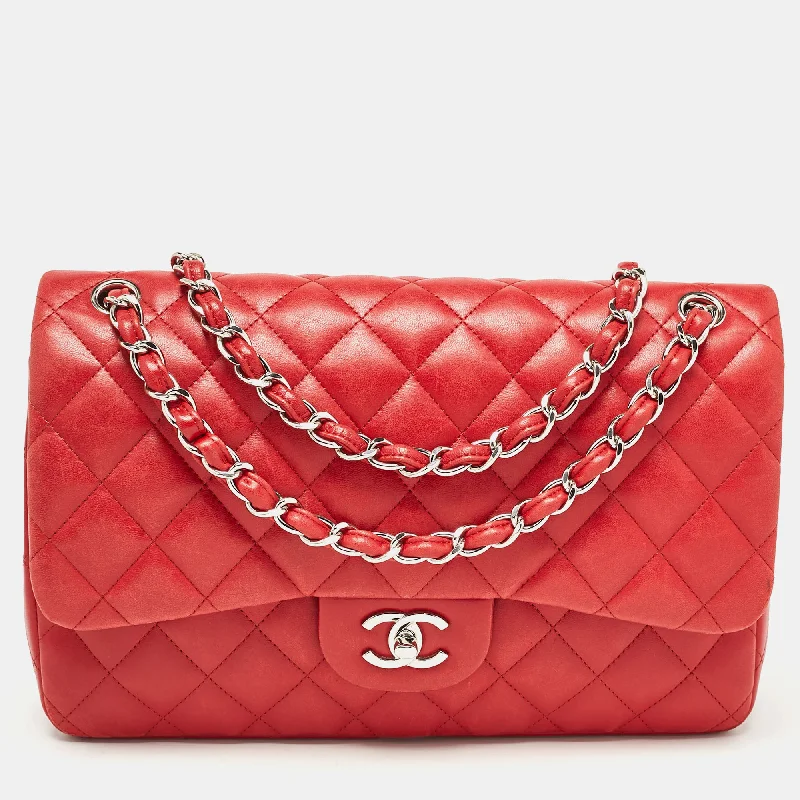 Quilted shoulder bags with elegant textured designs -Chanel Red Quilted Leather Jumbo Classic Double Flap Bag