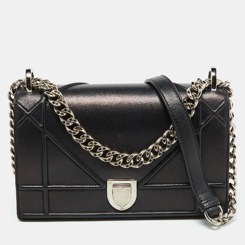 Shoulder bags with seasonal prints for holidays -Dior Black Leather Small Diorama Flap Shoulder Bag