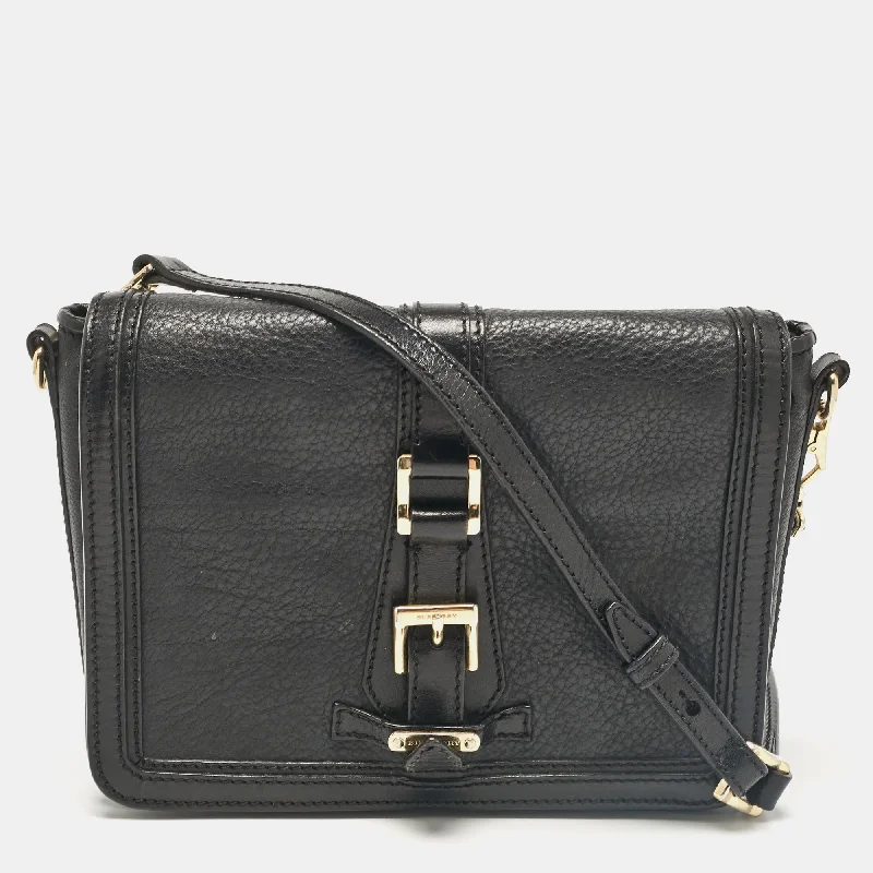 Shoulder bags with sturdy bases for support -Burberry Black Leather Flap Shoulder Bag