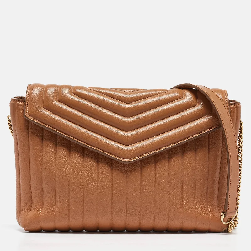 Shoulder bags with bold stripes for trendiness -Salvatore Ferragamo Tan Quilt Leather Shoulder Bag