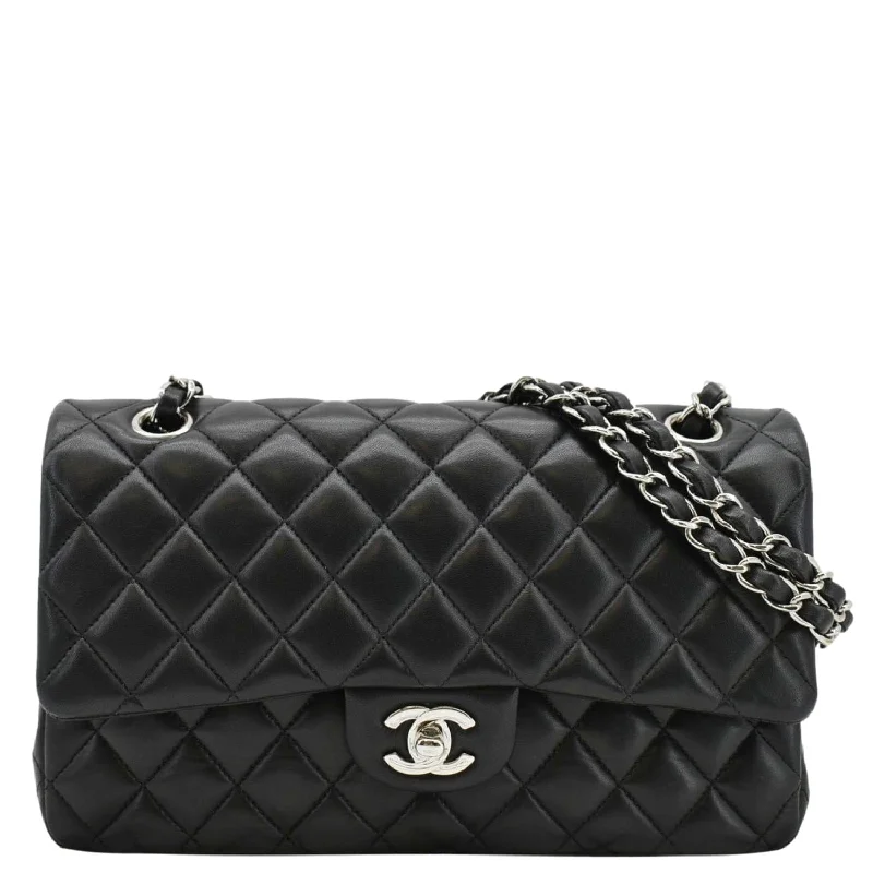 CHANEL Classic Medium Double Flap Quilted Leather Shoulder Bag Black