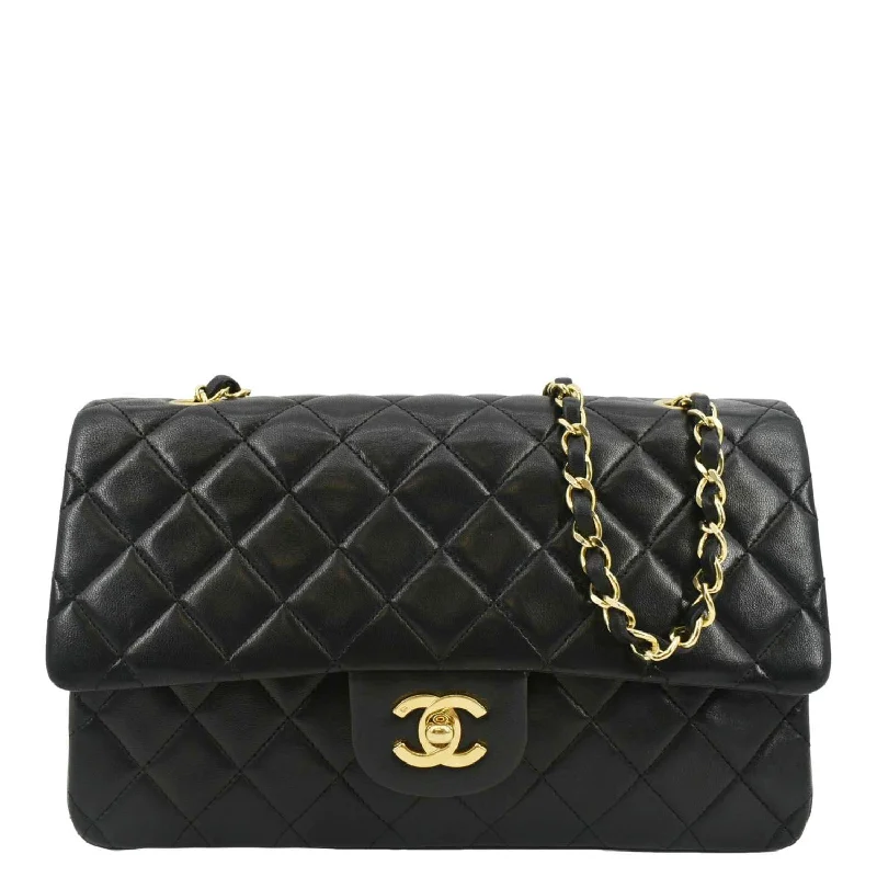 CHANEL Classic Medium Double Flap Leather Shoulder Bag Black