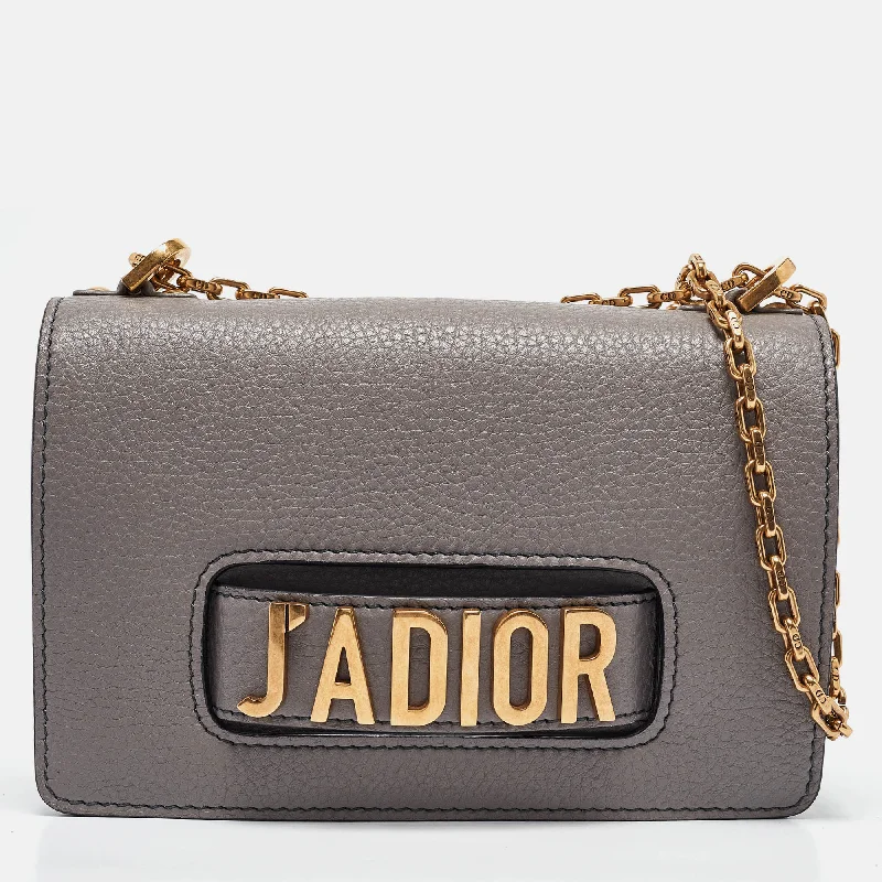 Shoulder bags with laptop sleeves for work -Dior Grey Leather Medium J'adior Flap Shoulder Bag