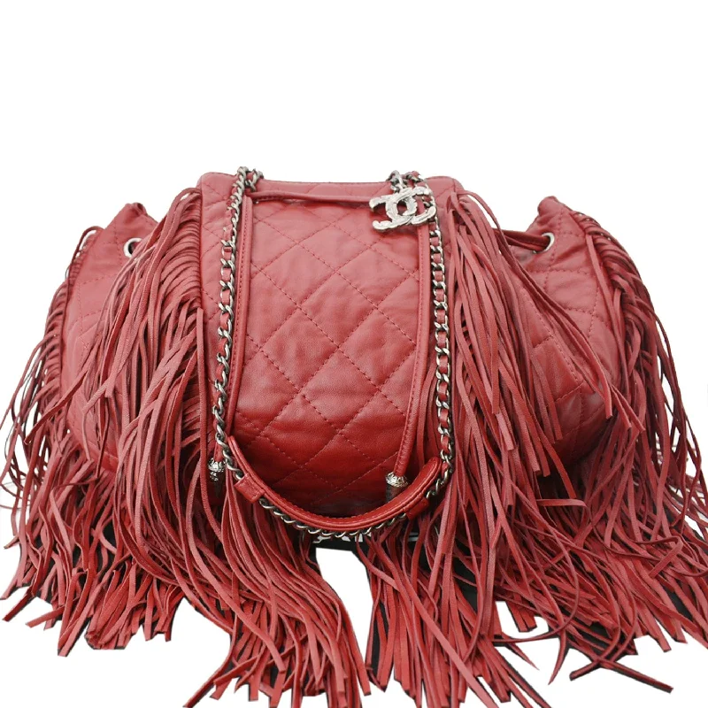 CHANEL Paris Dallas Drawstring Fringe Shoulder Bag Red