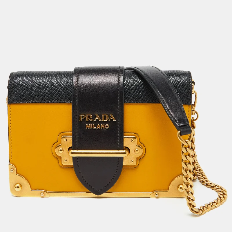 Shoulder bags with camouflage patterns for edge -Prada Yellow/black Leather Cahier Flap Shoulder Bag