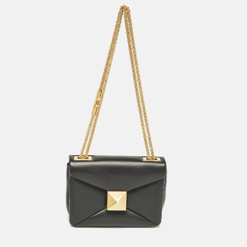 Insulated shoulder bags for keeping items cool -Valentino Black Leather One Stud Chain Shoulder Bag