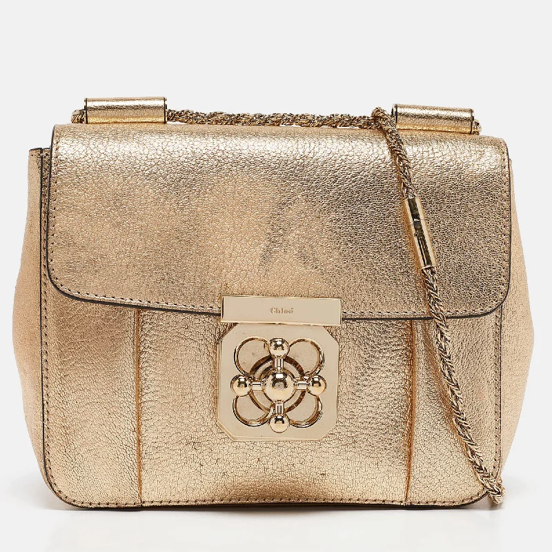 Shoulder bags with double straps for strength -Chloe Gold Leather Small Elsie Shoulder Bag