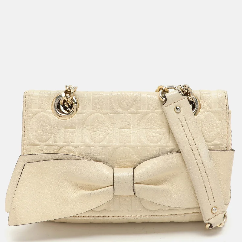 Shoulder bags with soft fabric for comfort -Ch Carolina Herrera Cream Monogram Leather Audrey Shoulder Bag