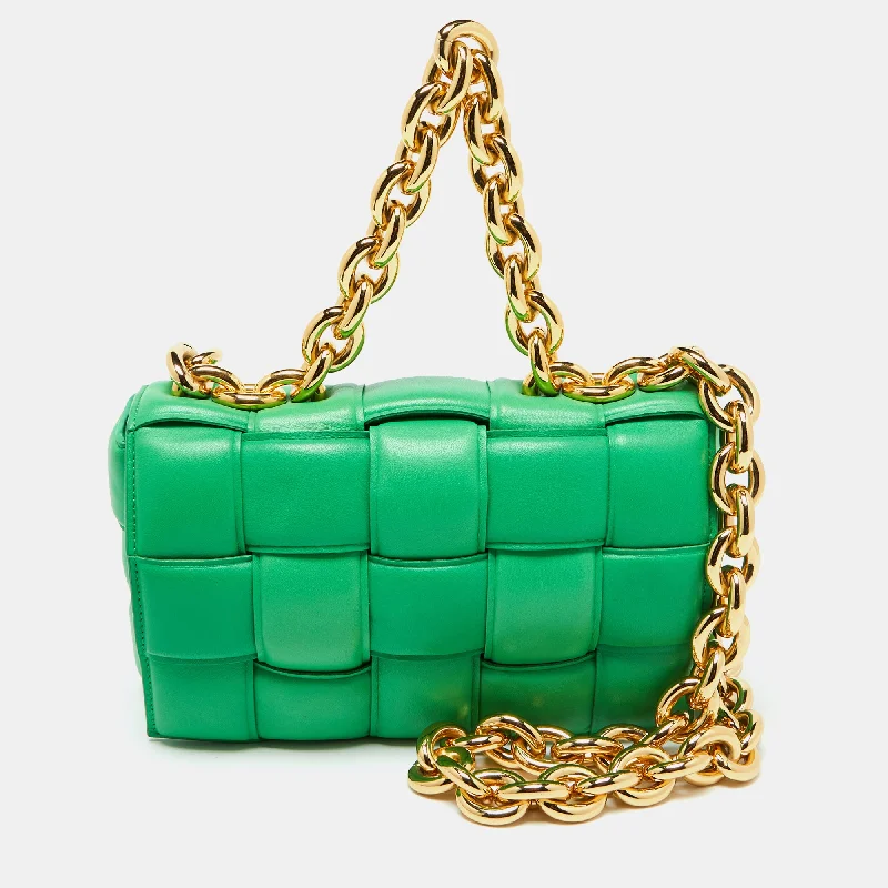 Foldable shoulder bags for easy travel storage -Bottega Veneta Green Padded Leather Cassette Chain Bag