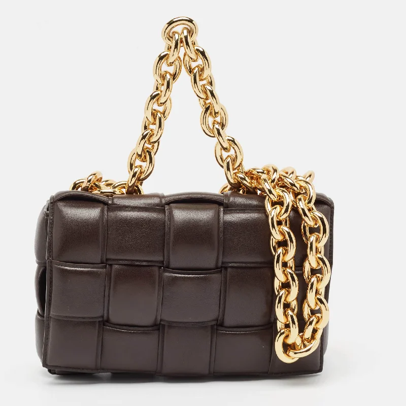 Shoulder bags with animal prints for flair -Bottega Veneta Choco Brown Padded Leather Chain Cassette Shoulder Bag