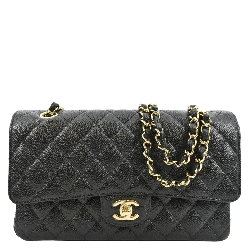 CHANEL Classic Double Flap Caviar Leather Shoulder Bag Black