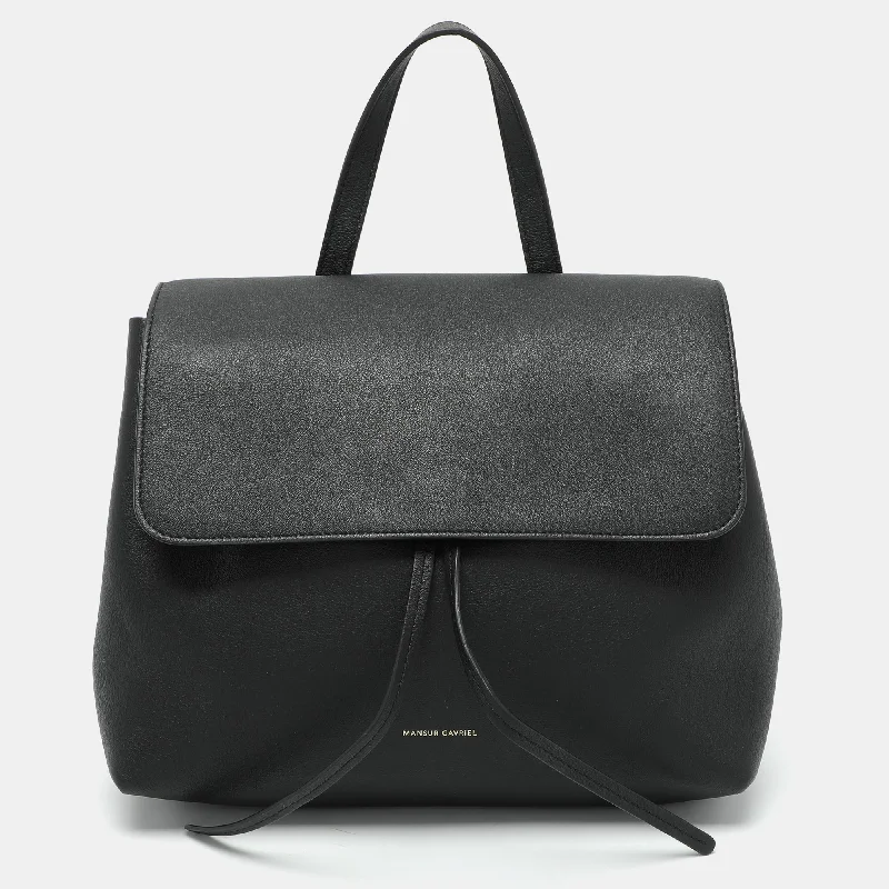 Shoulder bags with striped canvas for beach -Mansur Gavriel Black Leather Soft Lady Drawstring Flap Shoulder Bag