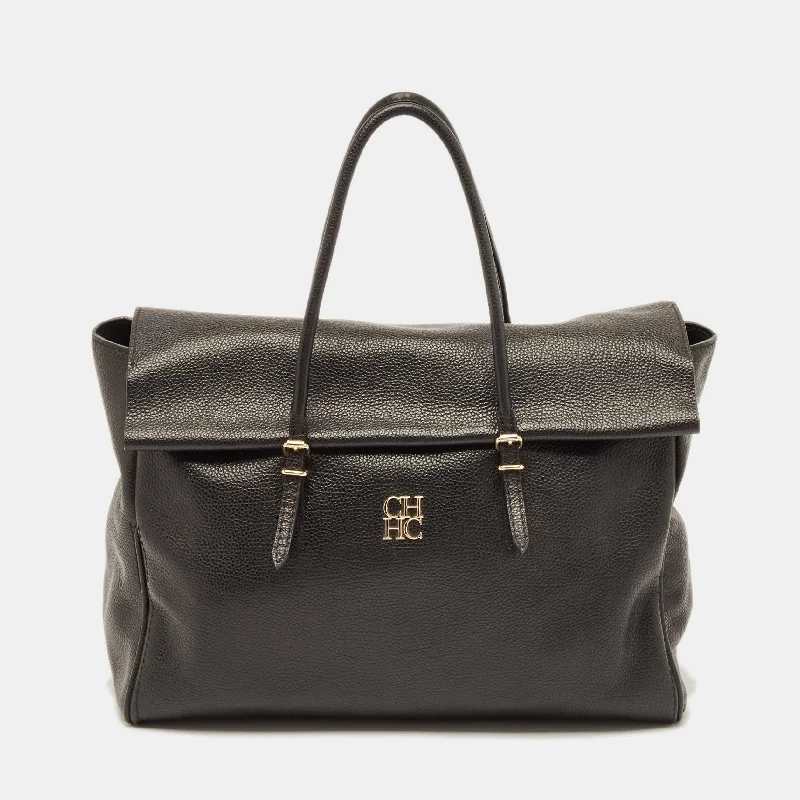 Shoulder bags with rustic leather for charm -Carolina Herrera Black Leather Minueto Flap Bag