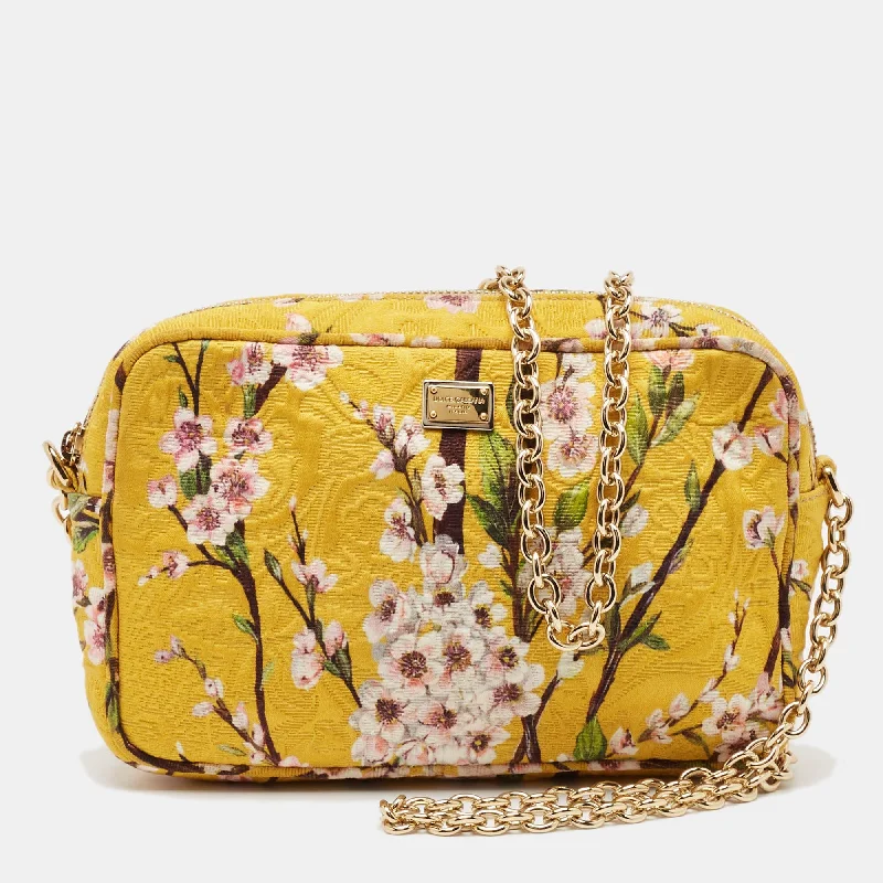 Shoulder bags with abstract art for uniqueness -Dolce And Gabbana Yellow Floral Print Canvas Glam Shoulder Bag