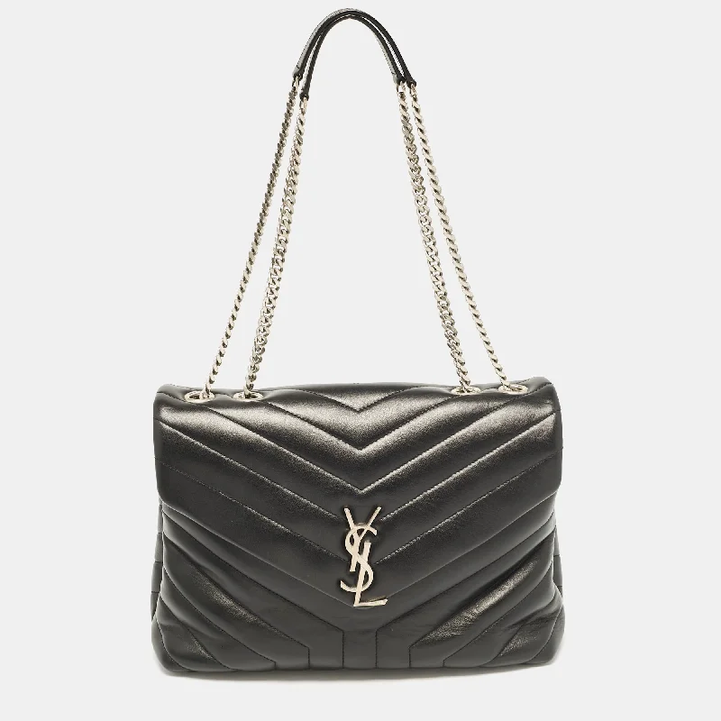 Insulated shoulder bags for keeping items cool -Saint Laurent Black Matelassé Leather Medium Loulou Shoulder Bag