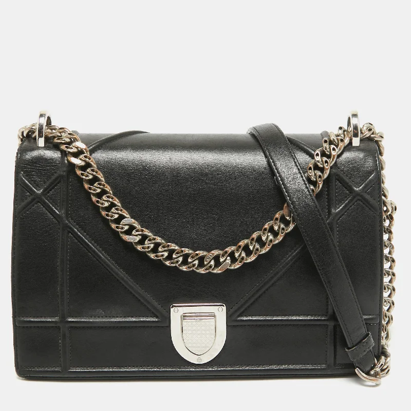 Shoulder bags with modern cutouts for style -Dior Black Leather Medium Diorama Shoulder Bag