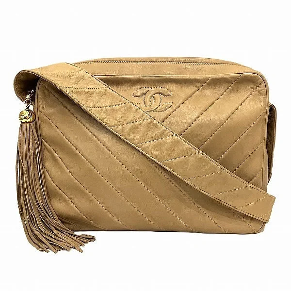 Shoulder bags with eco-friendly bamboo accents -Chanel Lambskin V-Stitch Tassel Shoulder Bag