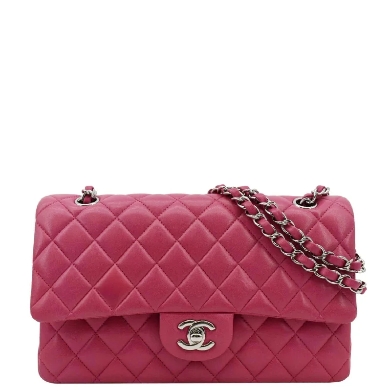 CHANEL Classic Double Flap Quilted Leather Shoulder Bag Rose Pink