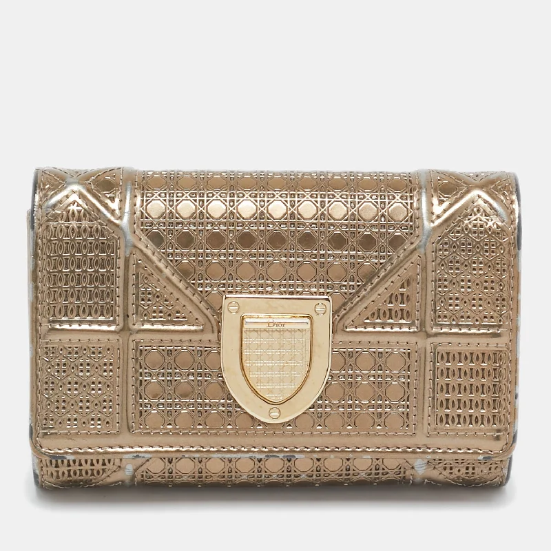 Shoulder bags with bold text for statements -Dior Gold Mircoannage Patent Leather Diorama Trifold Wallet