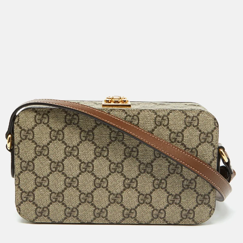 Large shoulder bags with spacious interior pockets -Gucci Beige/brown Gg Supreme Canvas And Leather Box Shoulder Bag