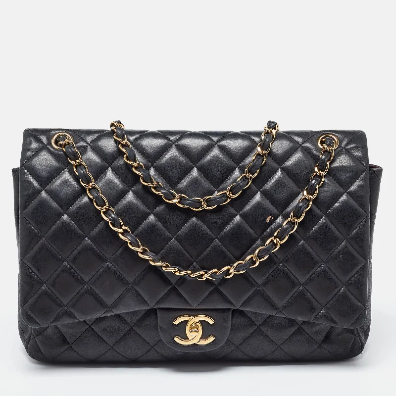 Shoulder bags with tie-dye patterns for fun -Chanel Black Quilted Caviar Leather Maxi Classic Double Flap Bag