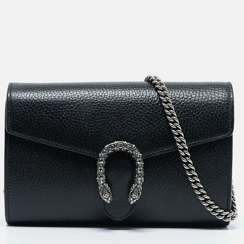 Shoulder bags with retro logos for charm -Gucci Black Leather Mini Dionysus Chain Bag