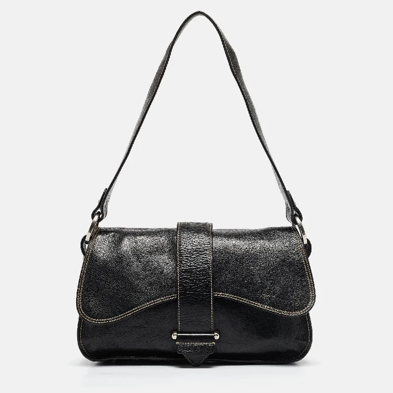 Shoulder bags with monogram designs for personalization -Bally Black Leather Flap Shoulder Bag