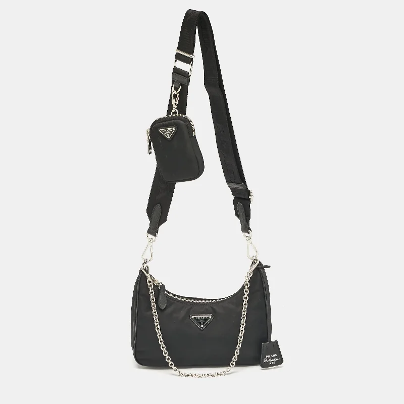 Shoulder bags with compact designs for portability -Prada Black Nylon And Saffiano Leather Re-Edition 2005 Shoulder Bag