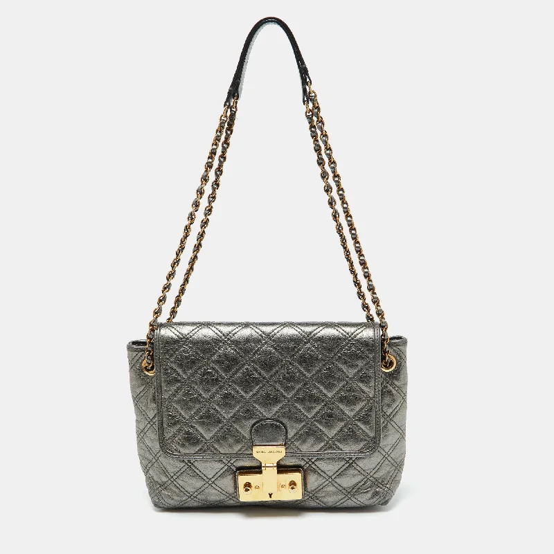 Shoulder bags with tropical leaves for summer -Marc Jacobs Metallic Quilted Leather Pushlock Flap Shoulder Bag