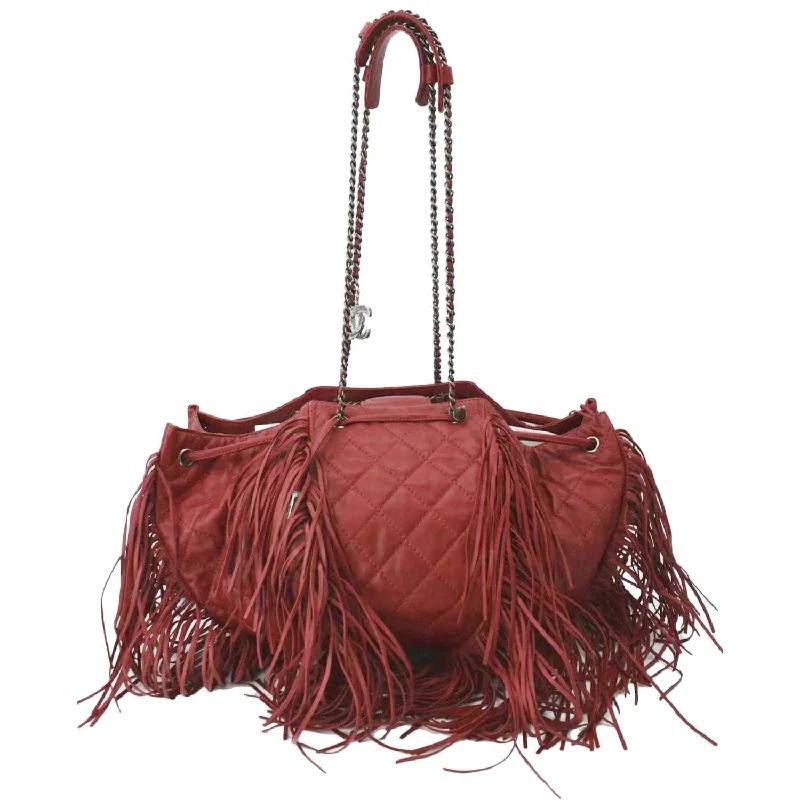 CHANEL Paris Dallas Drawstring Fringe Leather Shoulder Bag Red