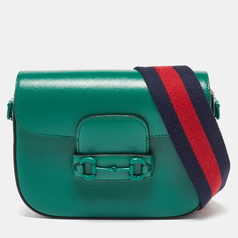 Shoulder bags with durable hemp for sustainability -Gucci Dark Green Leather Horsebit 1955 Small Shoulder Bag