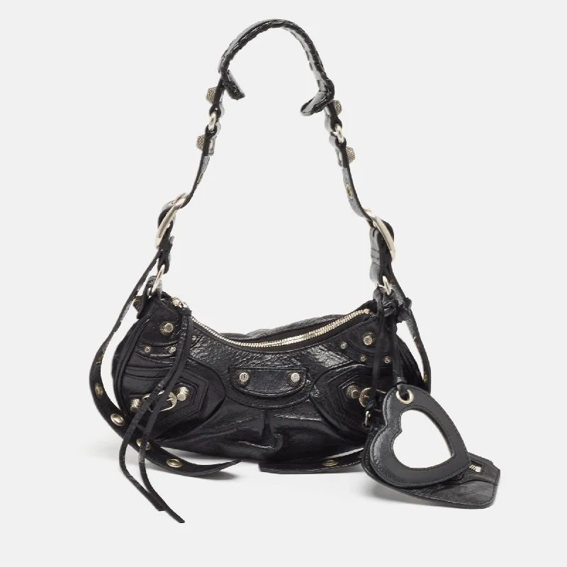 Shoulder bags with subtle embroidery for detail -Balenciaga Black Leather Xs Le Cagole Shoulder Bag