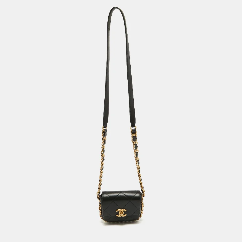 Shoulder bags with striped canvas for beach -Chanel Black Quilted Leather Mini Framing Chain Flap Bag