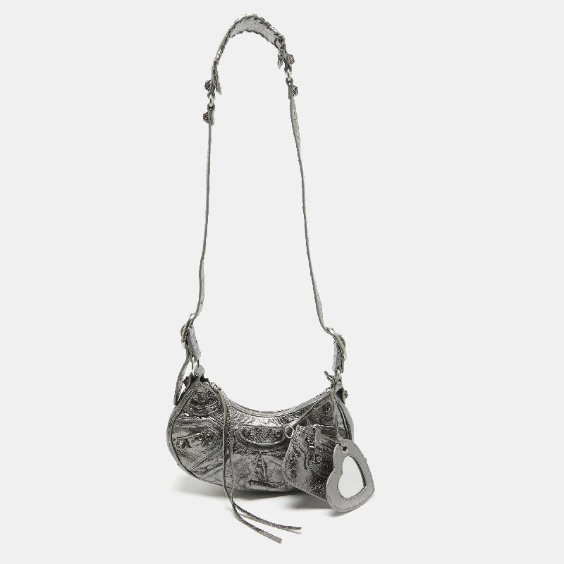 Shoulder bags with expandable sides for flexibility -Balenciaga Metallic Grey Patent Leather Xs Le Cagole Shoulder Bag