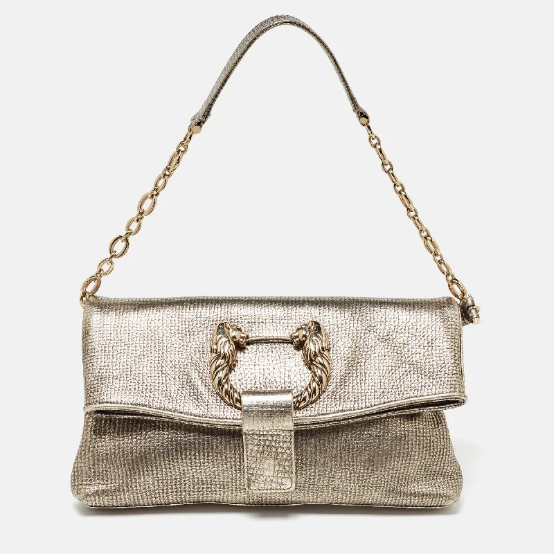 Shoulder bags with geometric patterns for modernity -Bvlgari Metallic Leather Leoni Shoulder Bag