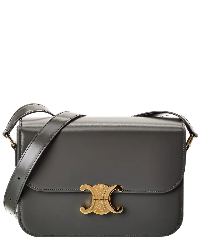 Shoulder bags with wide openings for access -CELINE Classique Triomphe Leather Shoulder Bag