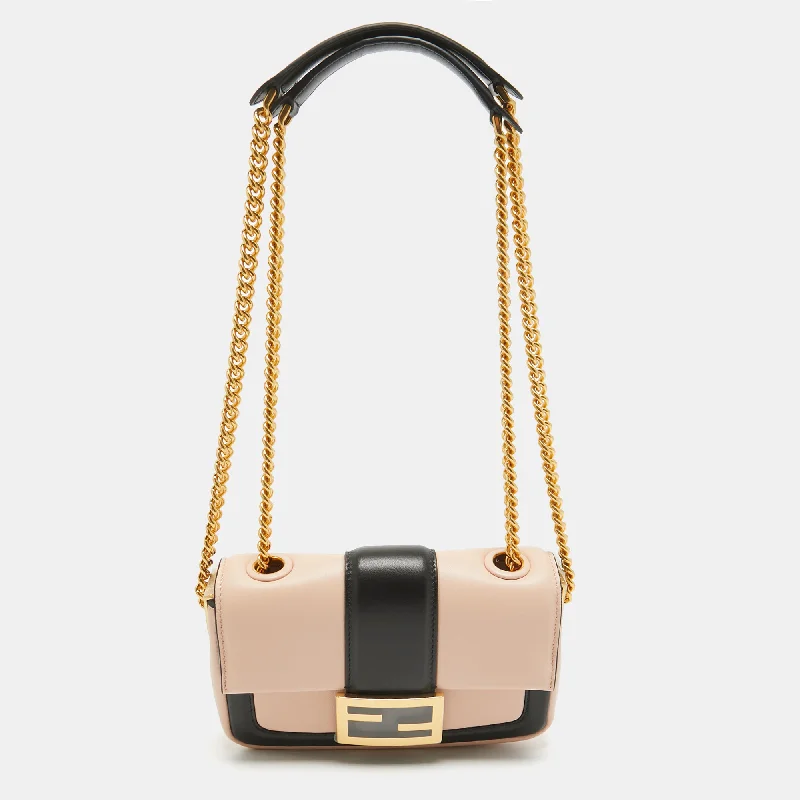 Shoulder bags with bright florals for cheer -Fendi Pink/black Leather Mini Baguette Chain Bag