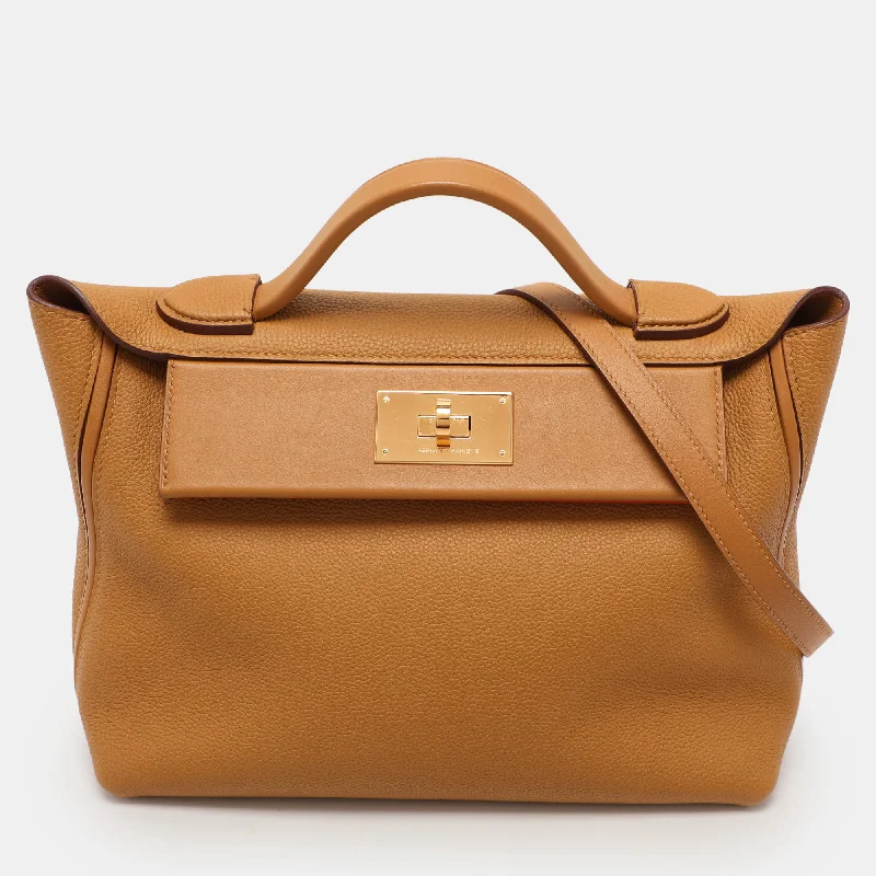 Shoulder bags with bold text for statements -Hermes Jaune Ambre Togo And Swift Leather Gold Tone Finish 24/24 29 Bag