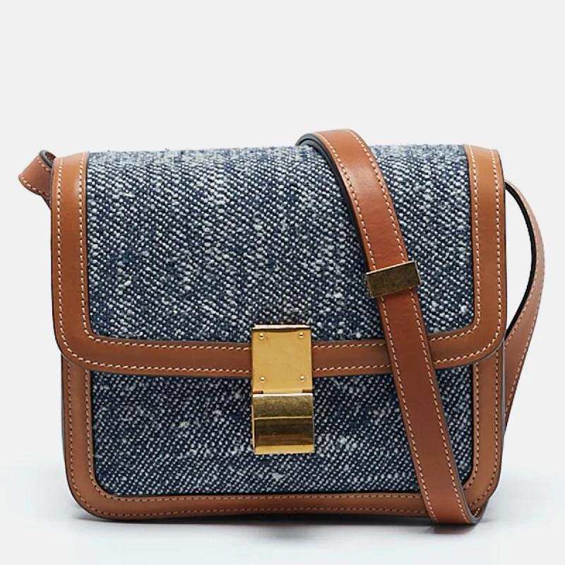 Shoulder bags with minimalist sleek silhouettes -Celine Blue/brown Denim And Leather Teen Box Flap Bag