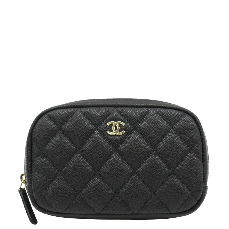 CHANEL Curvy Small Quilted Caviar Leather Cosmetic Pouch Black