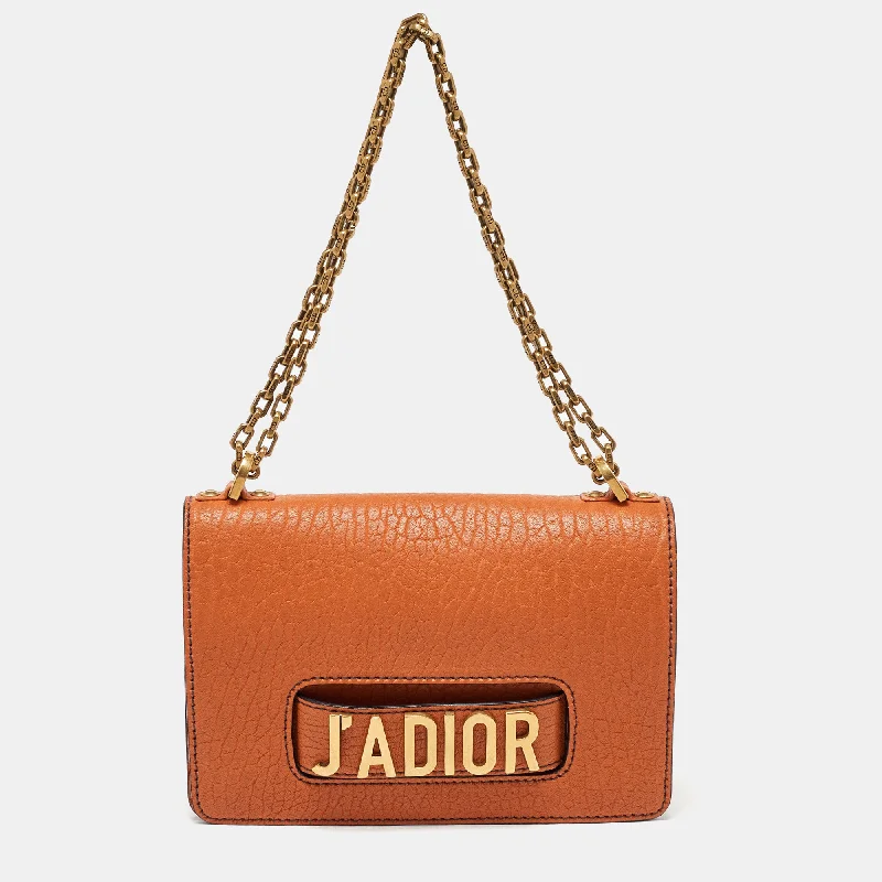 Shoulder bags with vintage clasps for nostalgia -Dior Orange Leather J'adior Chain Flap Bag