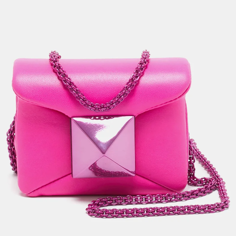 Shoulder bags with floral embroidery for detail -Valentino Fuchsia Pink Leather Micro One Stud Chain Bag