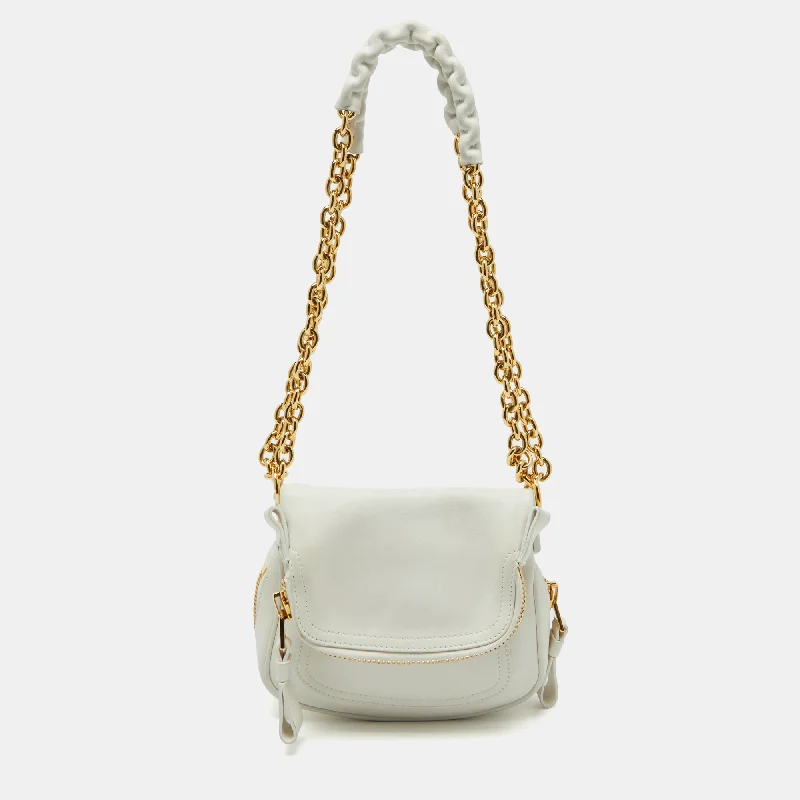 Small shoulder bags perfect for quick errands -Tom Ford White Leather Mini Jennifer Shoulder Bag